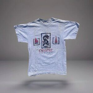 Vintage 1990s Luxury Crystal Cruises Graphic Dragon Gray T-Shirt Size Small